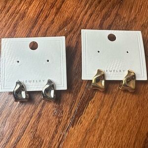 Gold and Silver Abstract Earrings 2 Pairs NWT